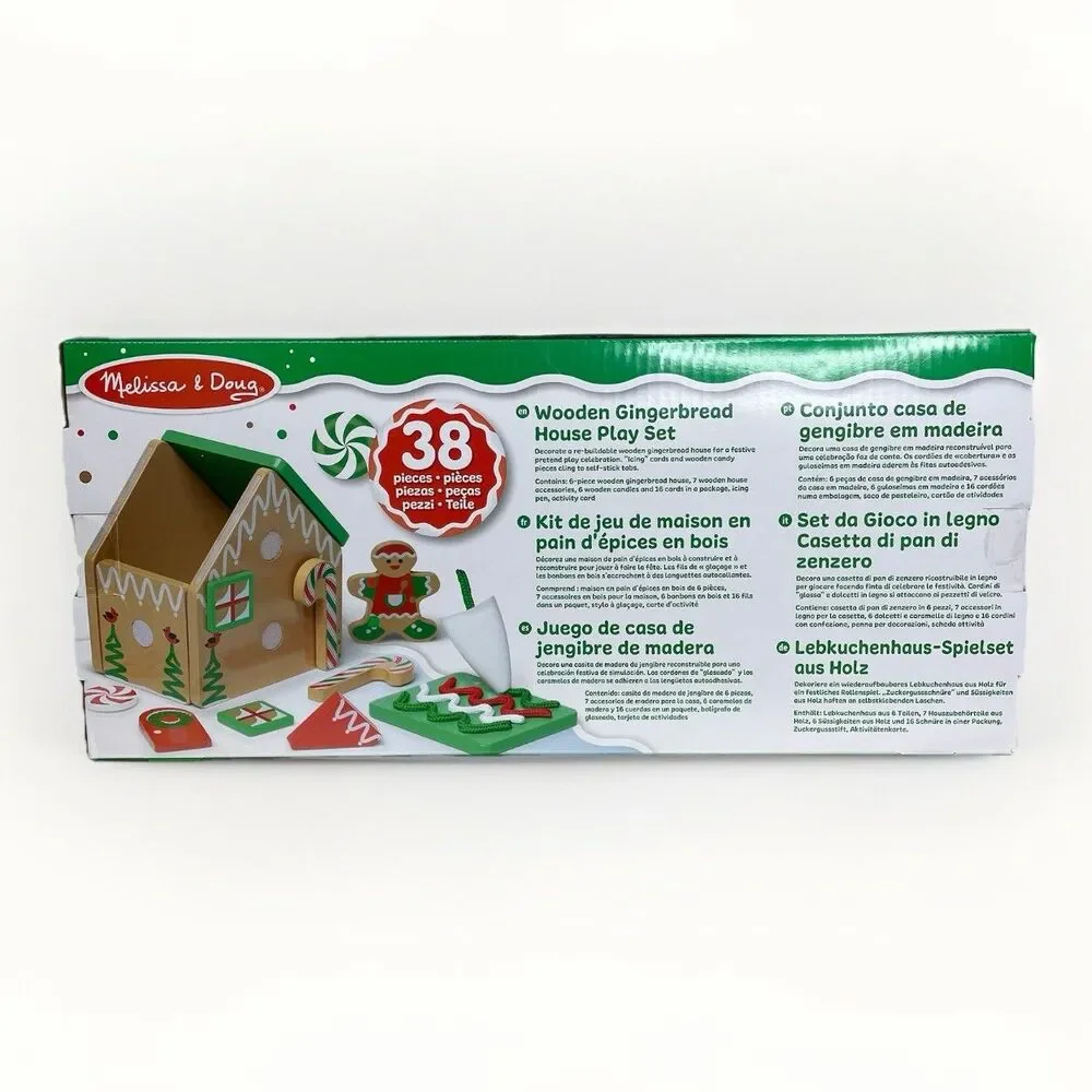 Melissa & Doug Wooden Gingerbread House Christmas Holiday Playset 38 Pcs NEW